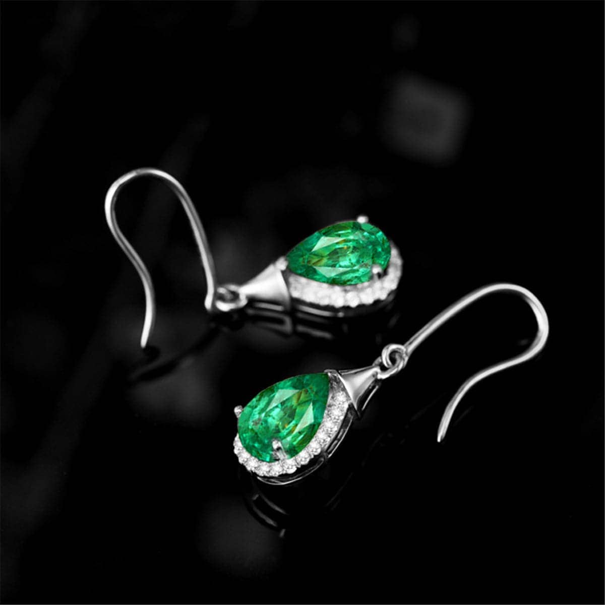 Green Crystal & Cubic Zriconia Halo Teardrop Earrings