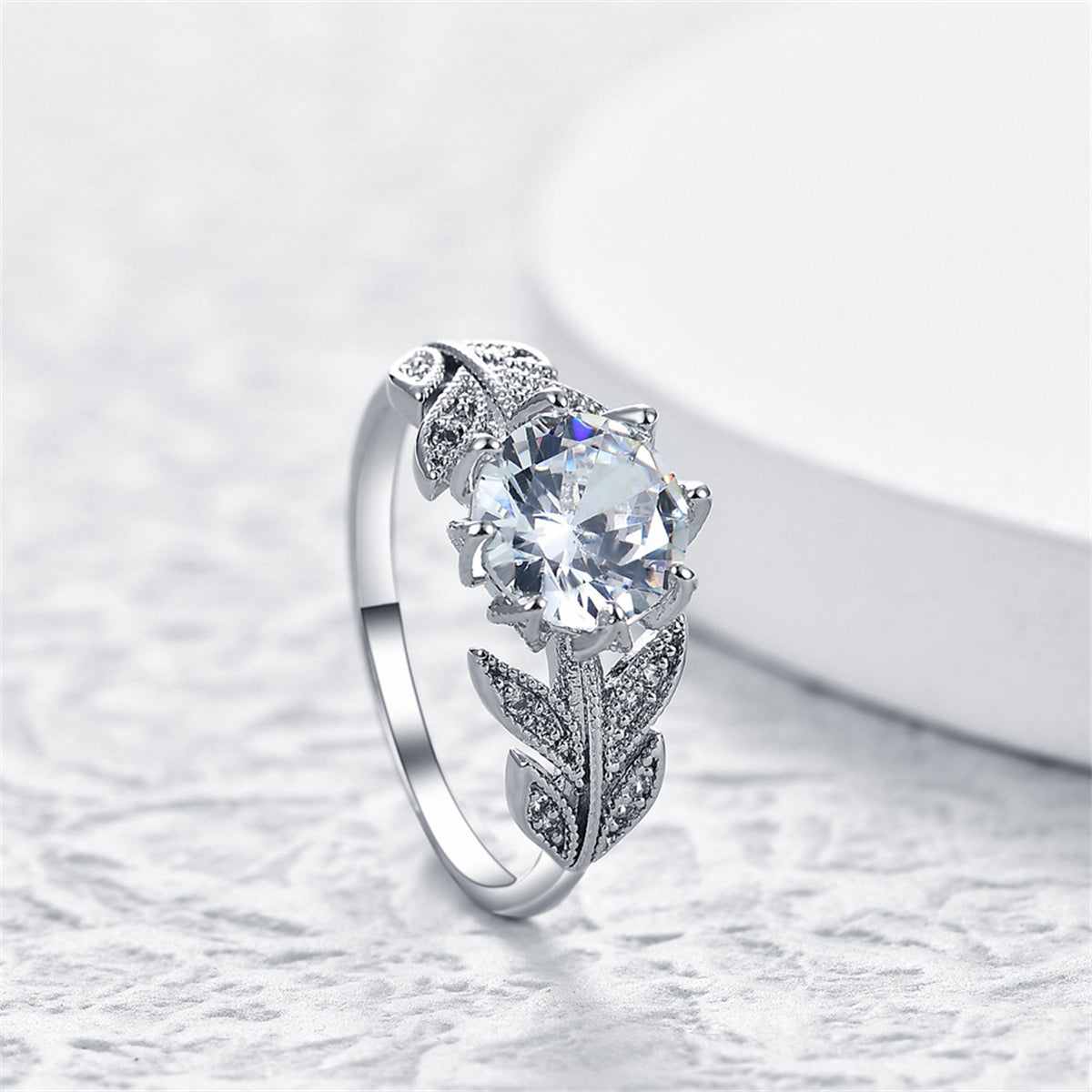 Crystal & Silvertone Prong-Set Floral Cocktail Ring-2
