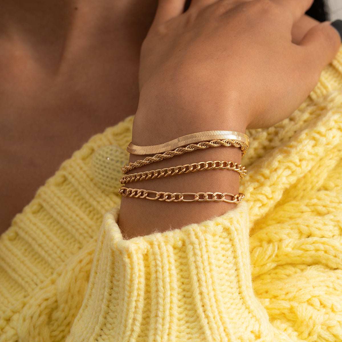 Goldtone Snake & Wheat Chain Bracelet Set