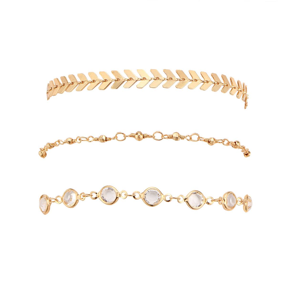 Crystal & Goldtone Station Anklet Set