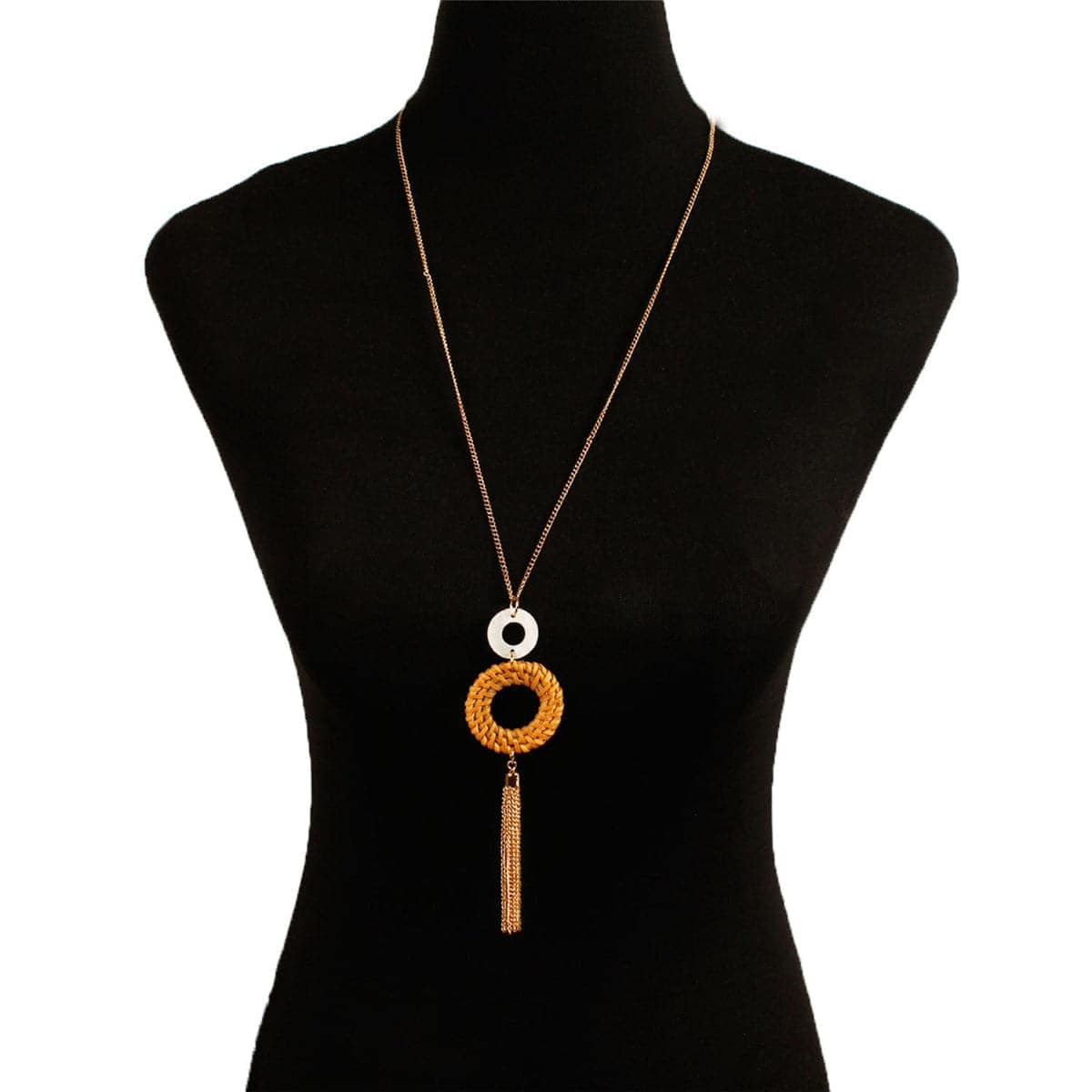Shell & Goldtone Rattan Tassel Pendant Necklace