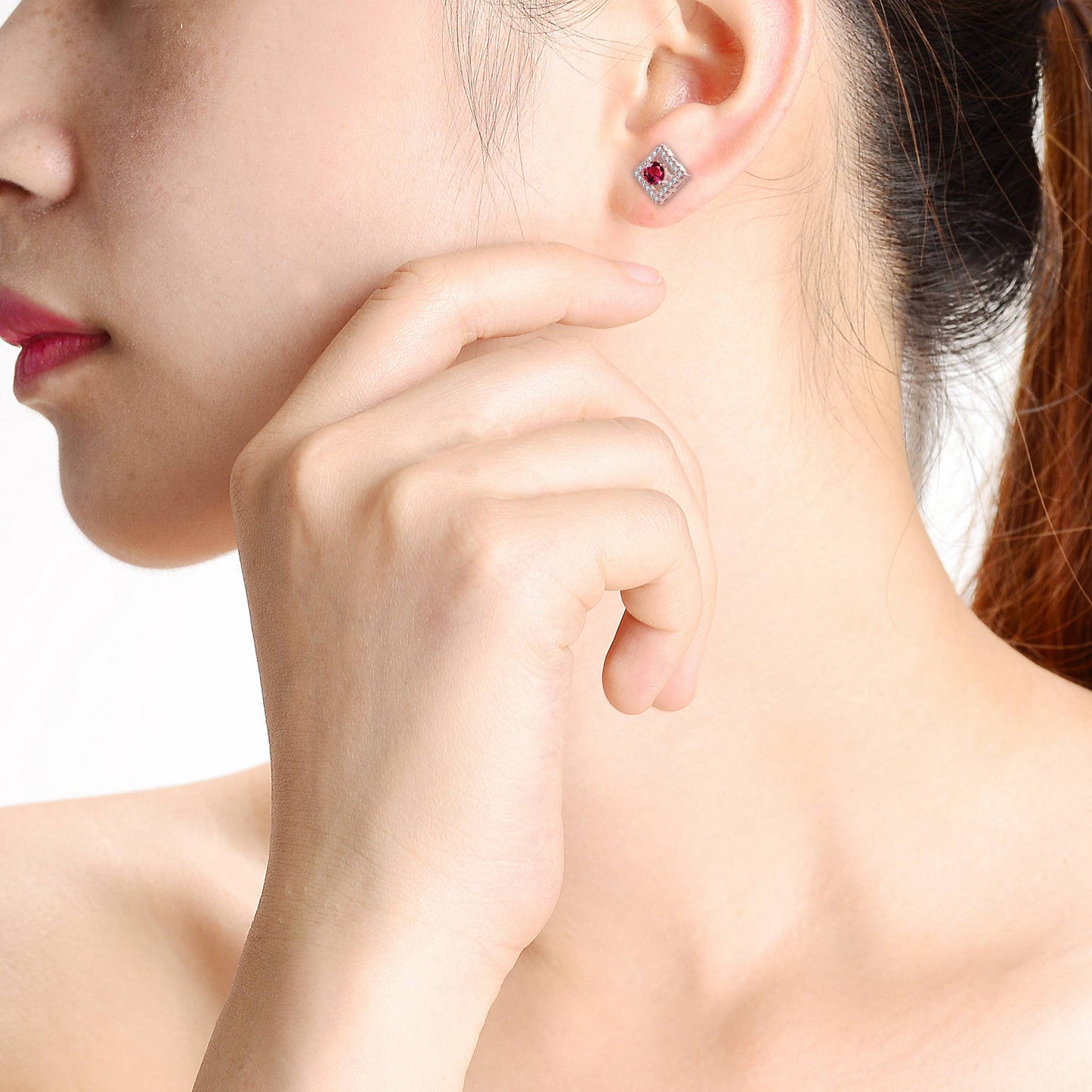 Stylish Halo Stud Earrings with Colored Cubic Zirconia