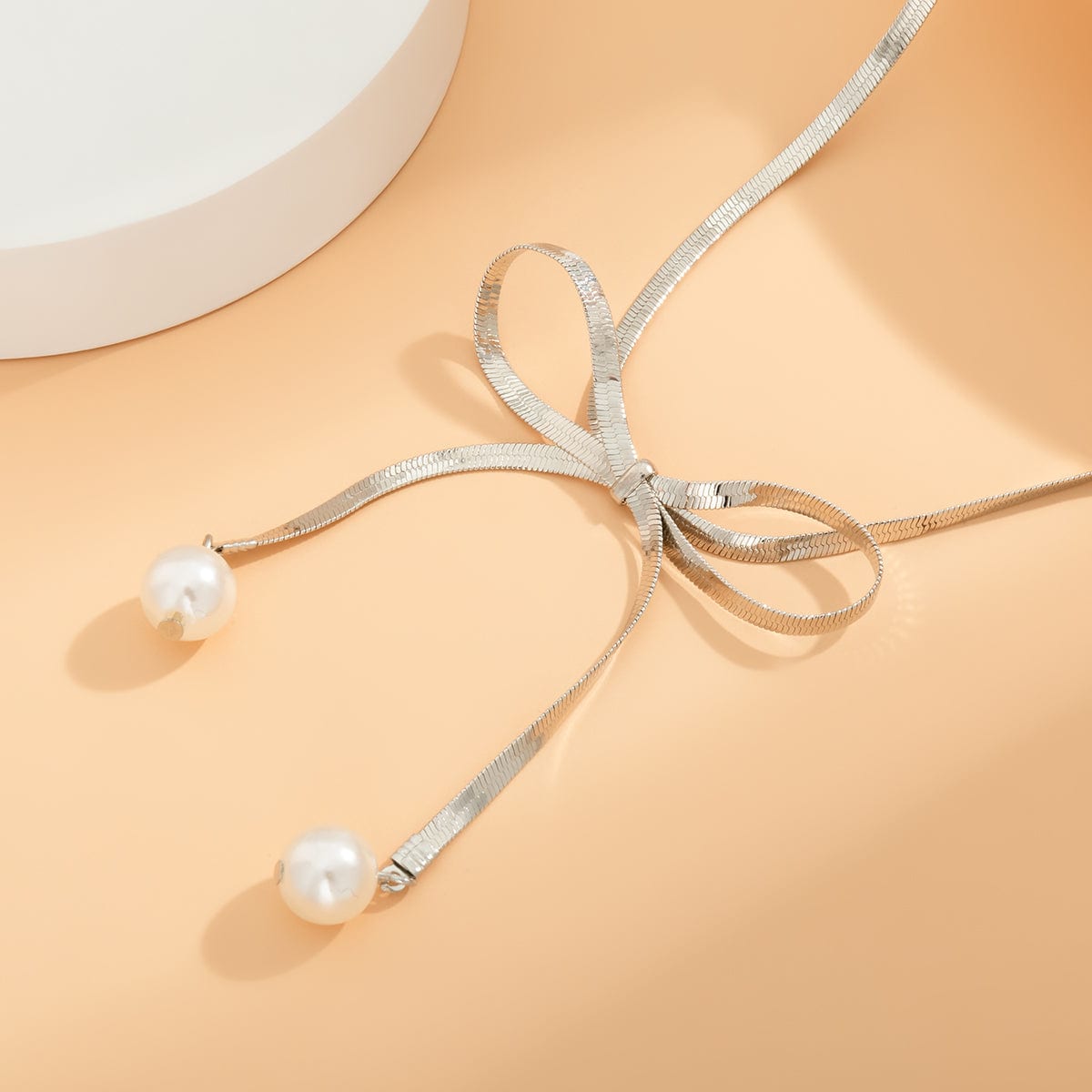 Silvertone & Pearl Bow Choker Necklace