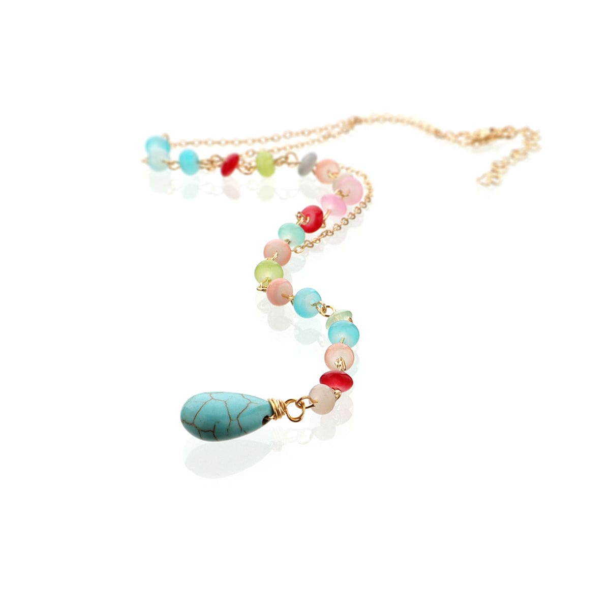 Turquoise & Multicolor Acrylic Goldtone Bead Drop Necklace