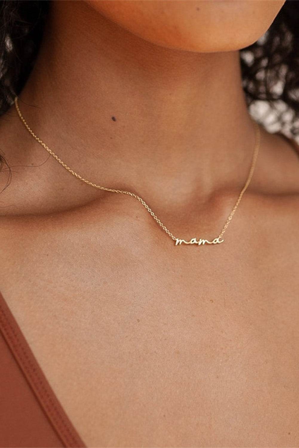 Threaded Pear Gold Tiny Mama Script Necklace