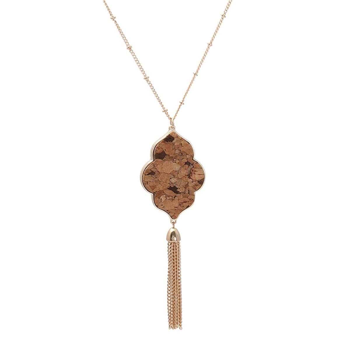 Brown Polyurethane & Goldtone Flower Tassel Pendant Necklace