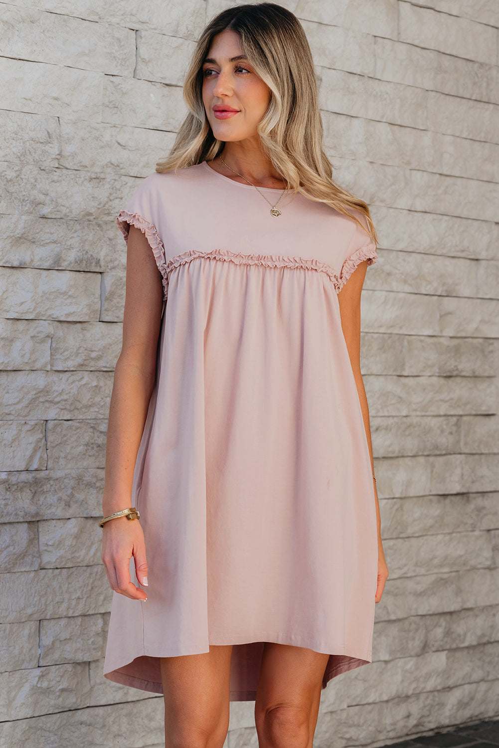 Threaded Pear Kennedi Frilled Trim Loose Fit Mini Dress