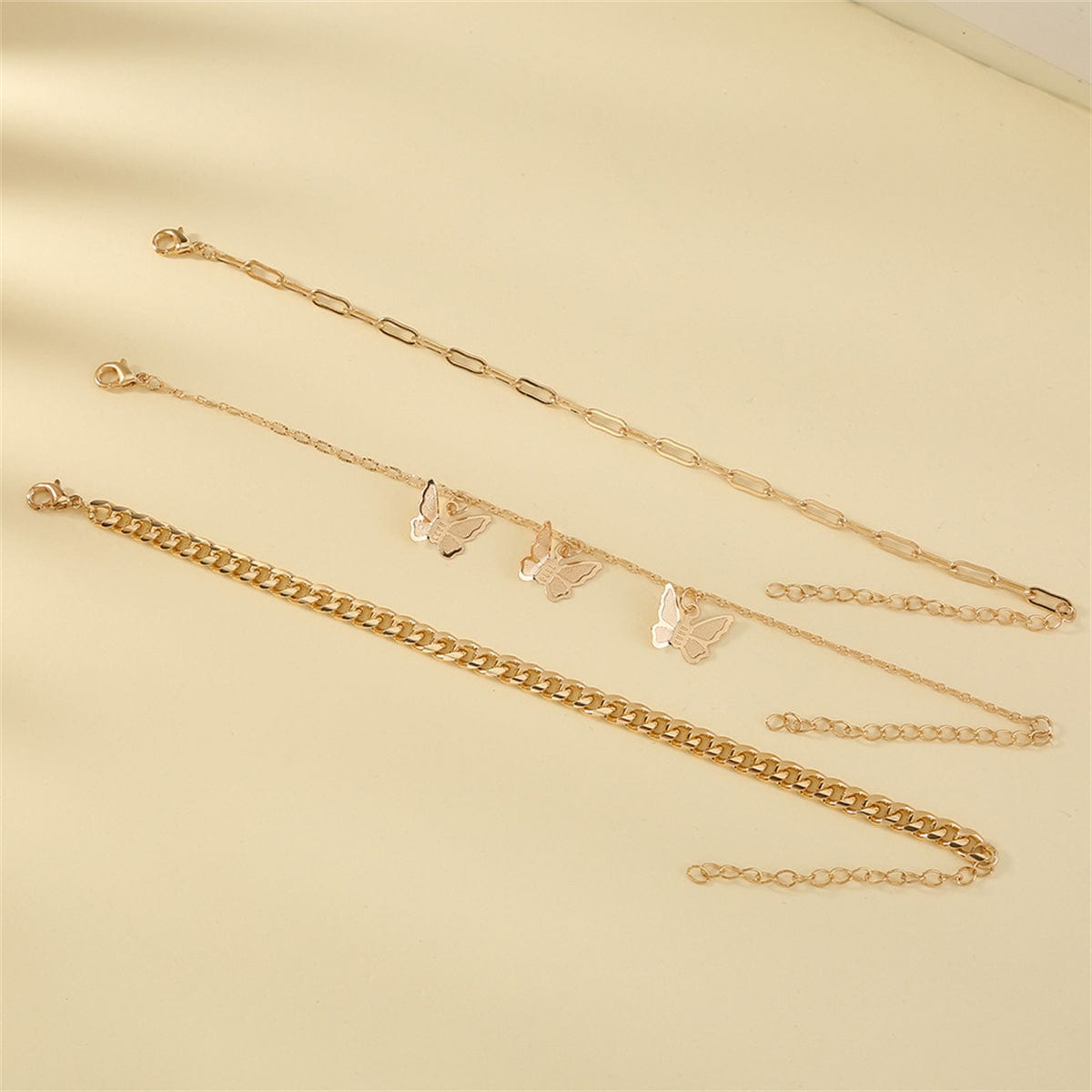 Goldtone Butterfly Station Bracelet Set