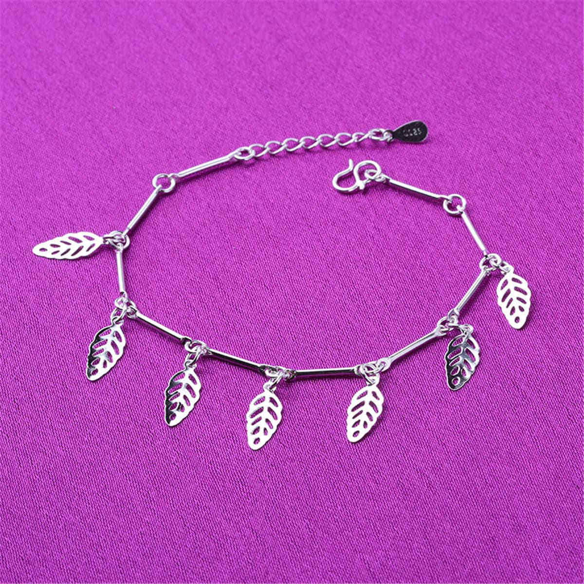 Silvertone Leaves Station Anklet