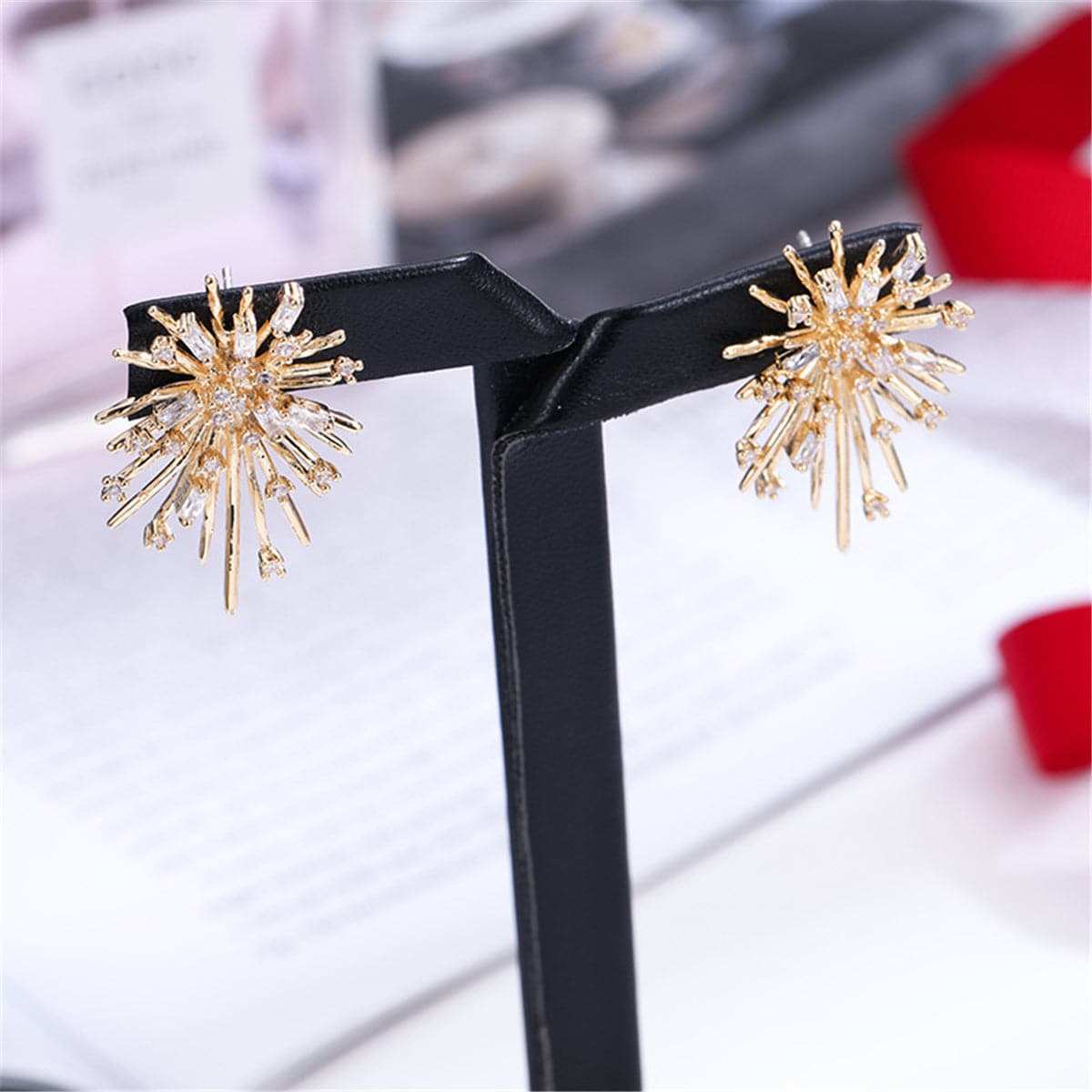 Cubic Zirconia & Goldtone Firework Stud Earrings