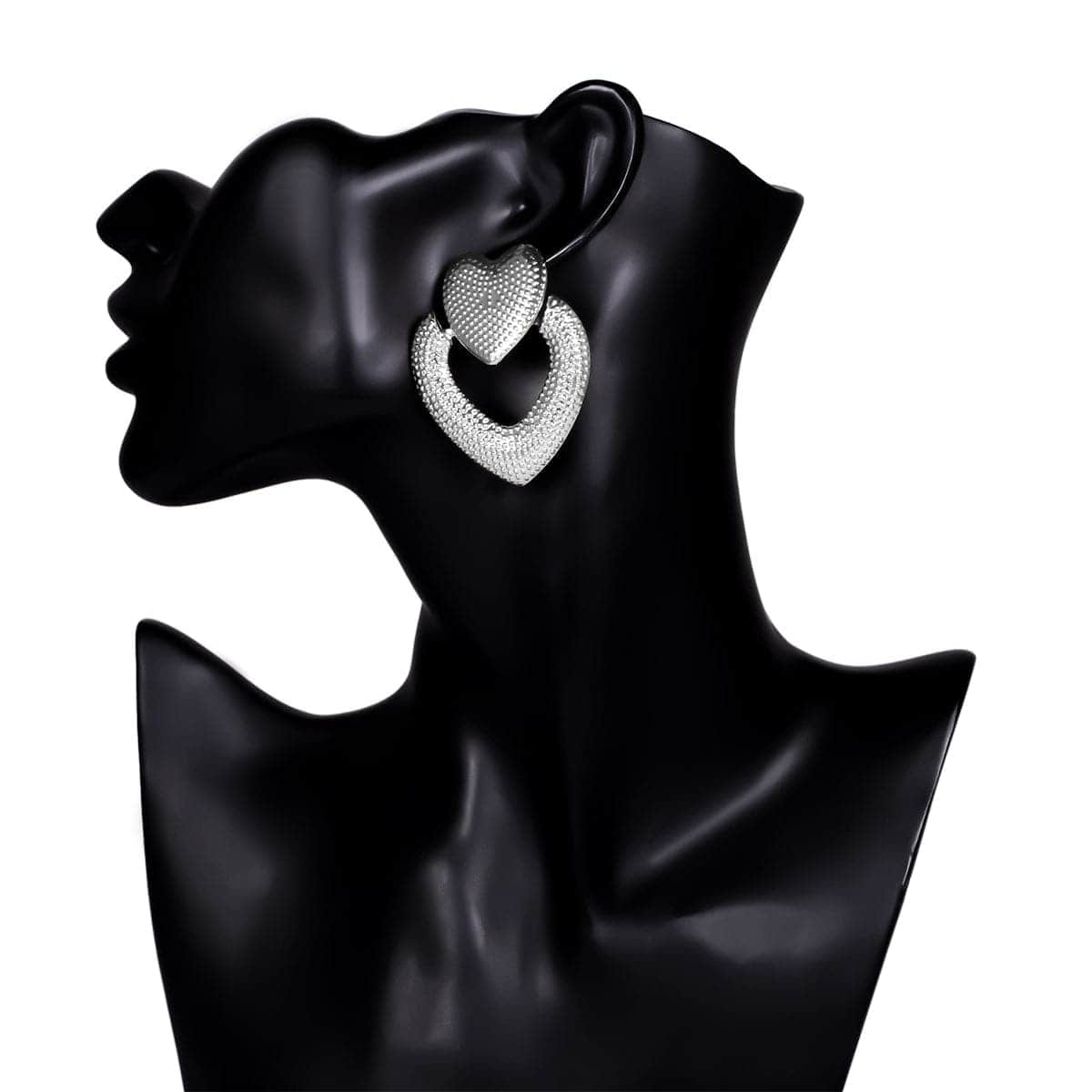 Silvertone Textured Open-Heart Drop Earrings