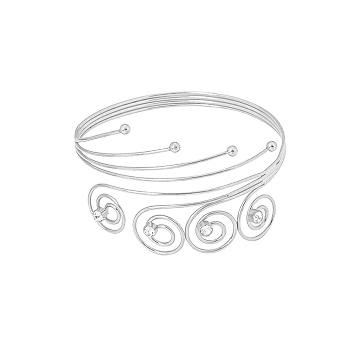 Cubic Zirconia & Silvertone Four-Swirl Arm Cuff