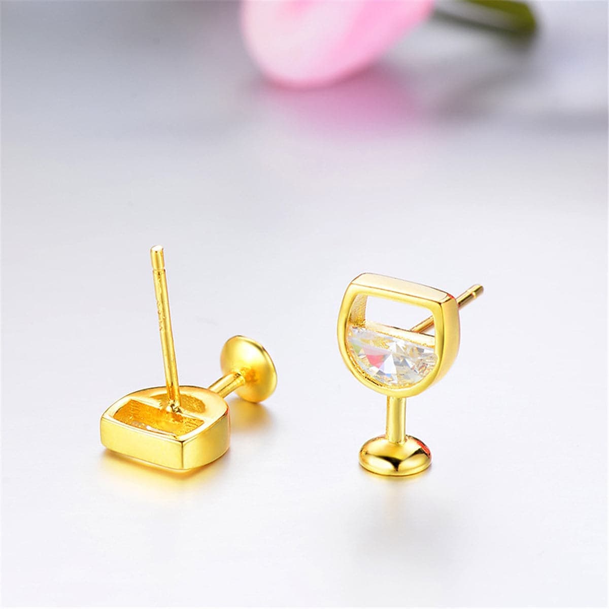 Crystal & Goldtone Wine Glass Stud Earrings