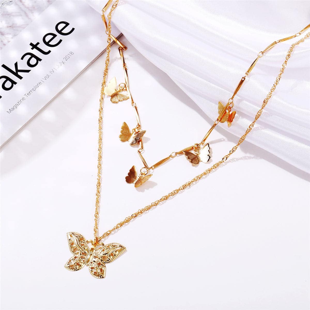 Goldtone Butterfly Layered Necklace