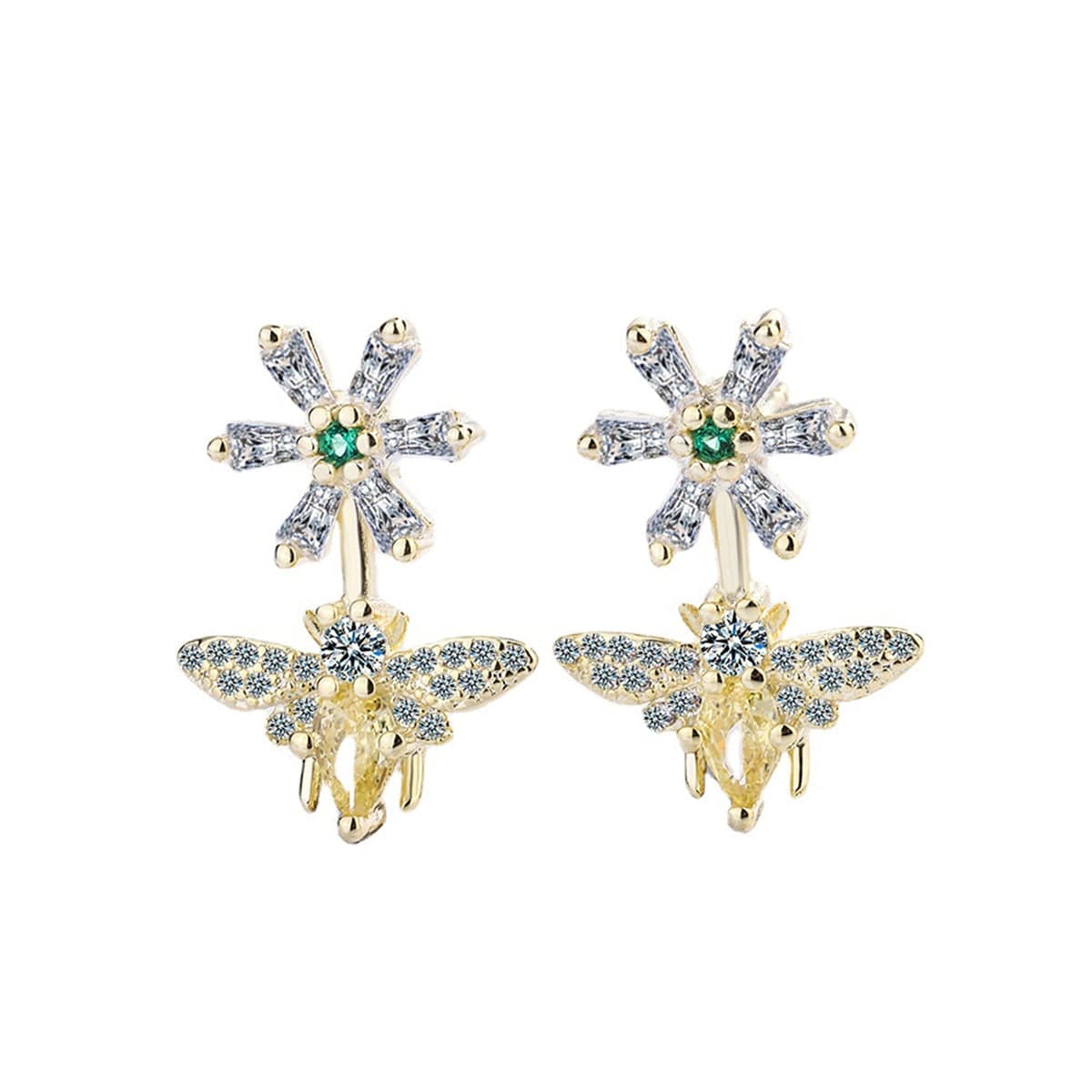 Yellow Crystal & Cubic Zirconia Goldtone Flower Bee Drop Earrings