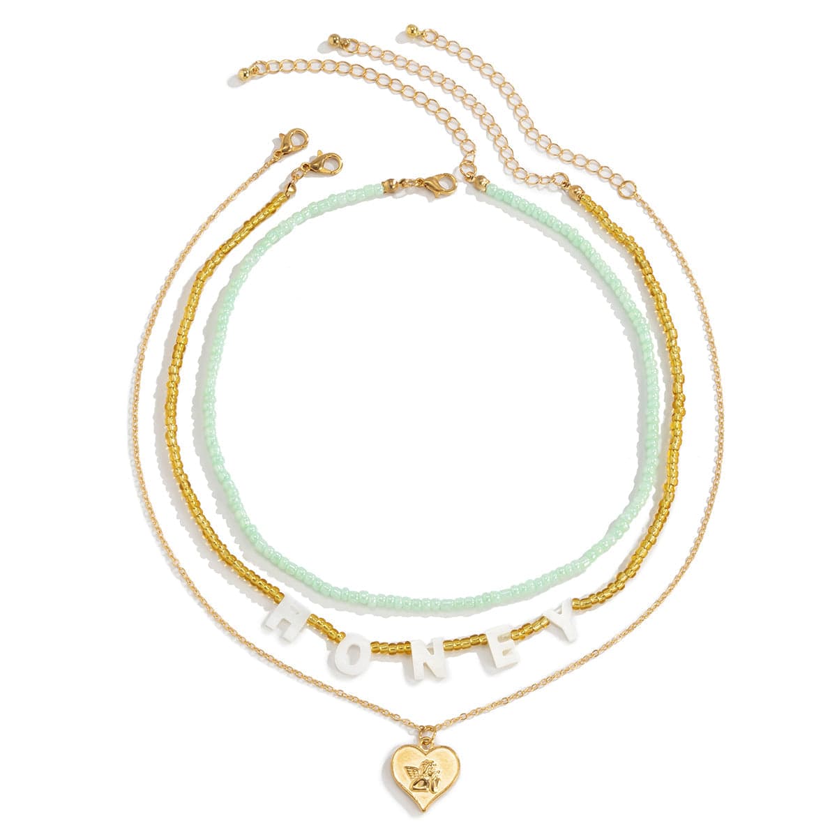 Howlite & Acrylic Goldtone 'Honey' Angel Heart Pendant Necklace Set
