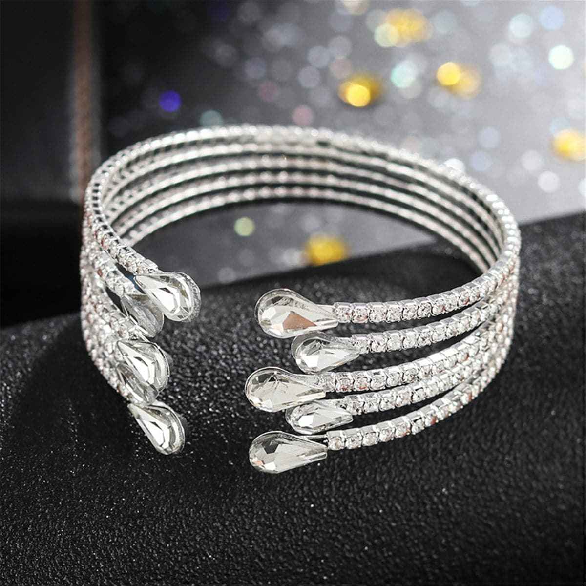 Cubic Zirconia & Crystal Teardrop Layered Cuff