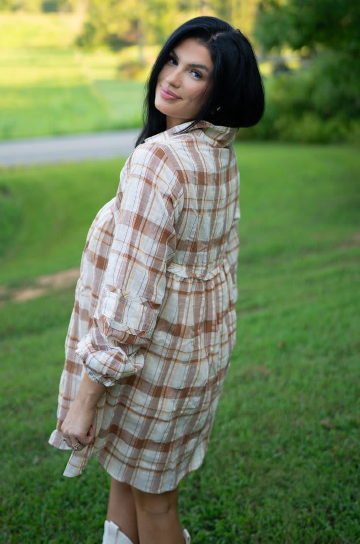 Threaded Pear Dana Plaid Babydoll Dress