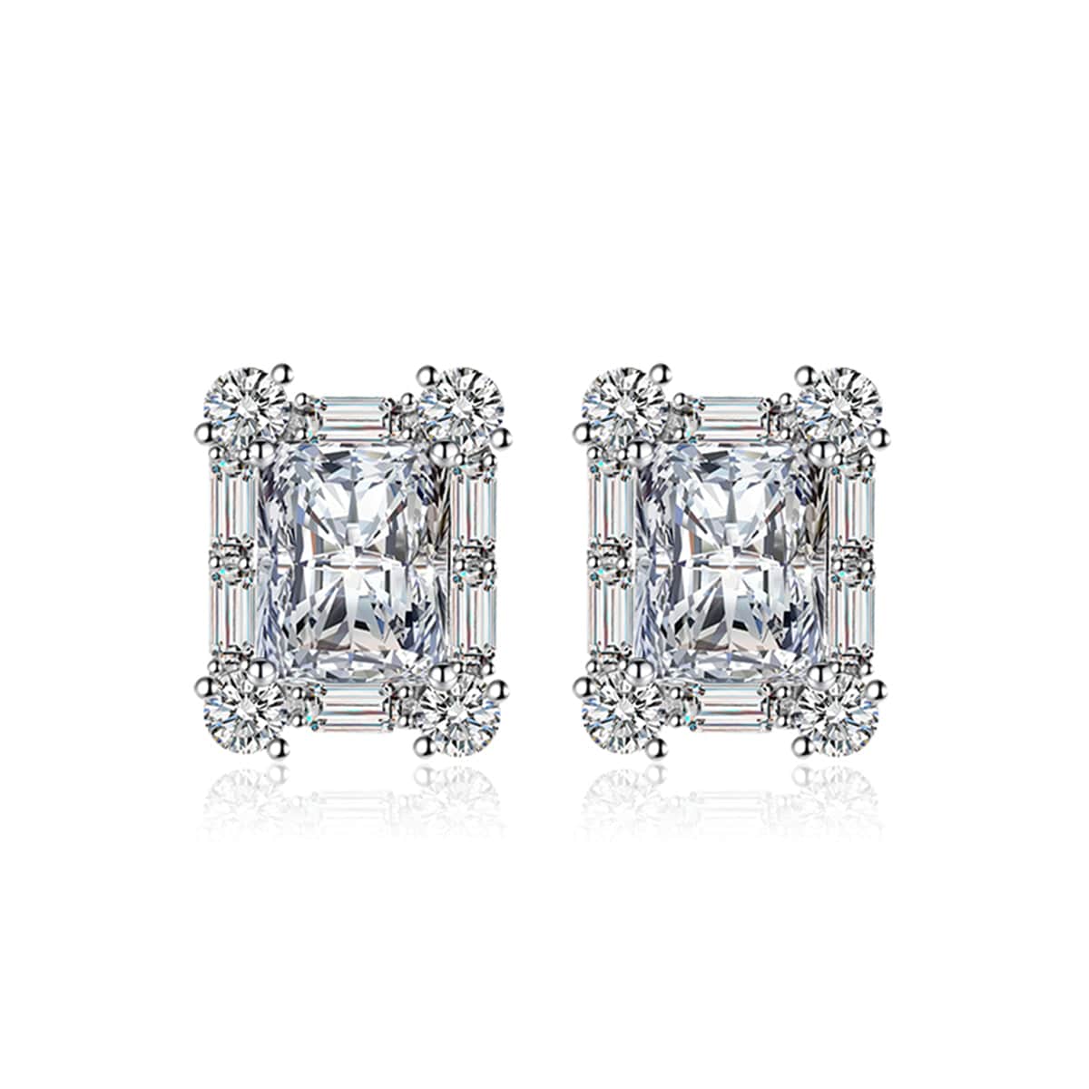 Clear Crystal & Cubic Zirconia Silvertone Rectangular Stud Earrings