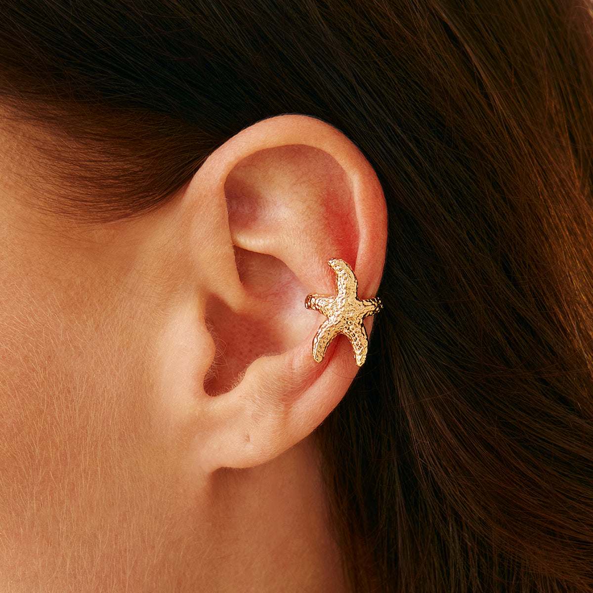 Goldtone Textured Starfish Ear Cuff