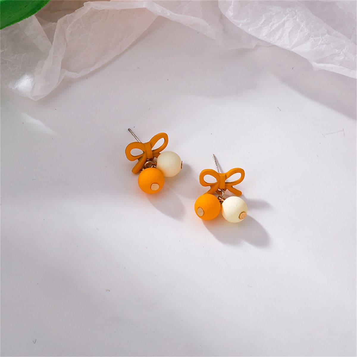 Yellow Enamel & Goldtone Bow Drop Earrings