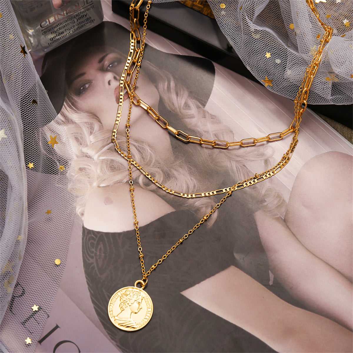 Goldtone Coin Layered Pendant Necklace
