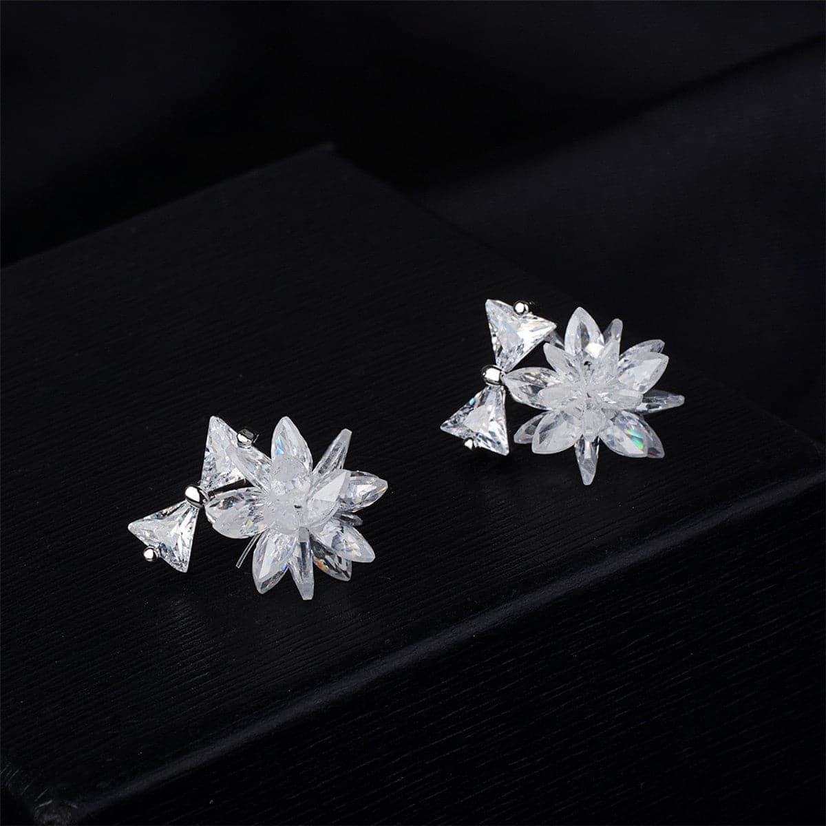 Cubic Zirconia & Crystal Silvertone Bow & Snowflake Drop Earrings