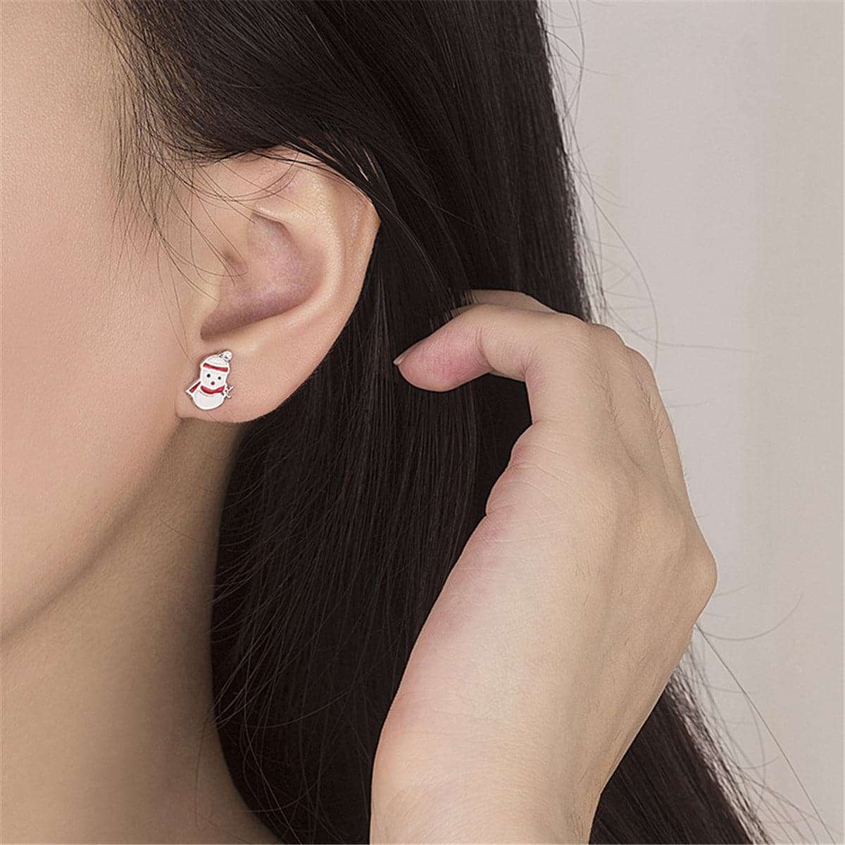 Enamel & Silvertone Snowman Stud Earrings
