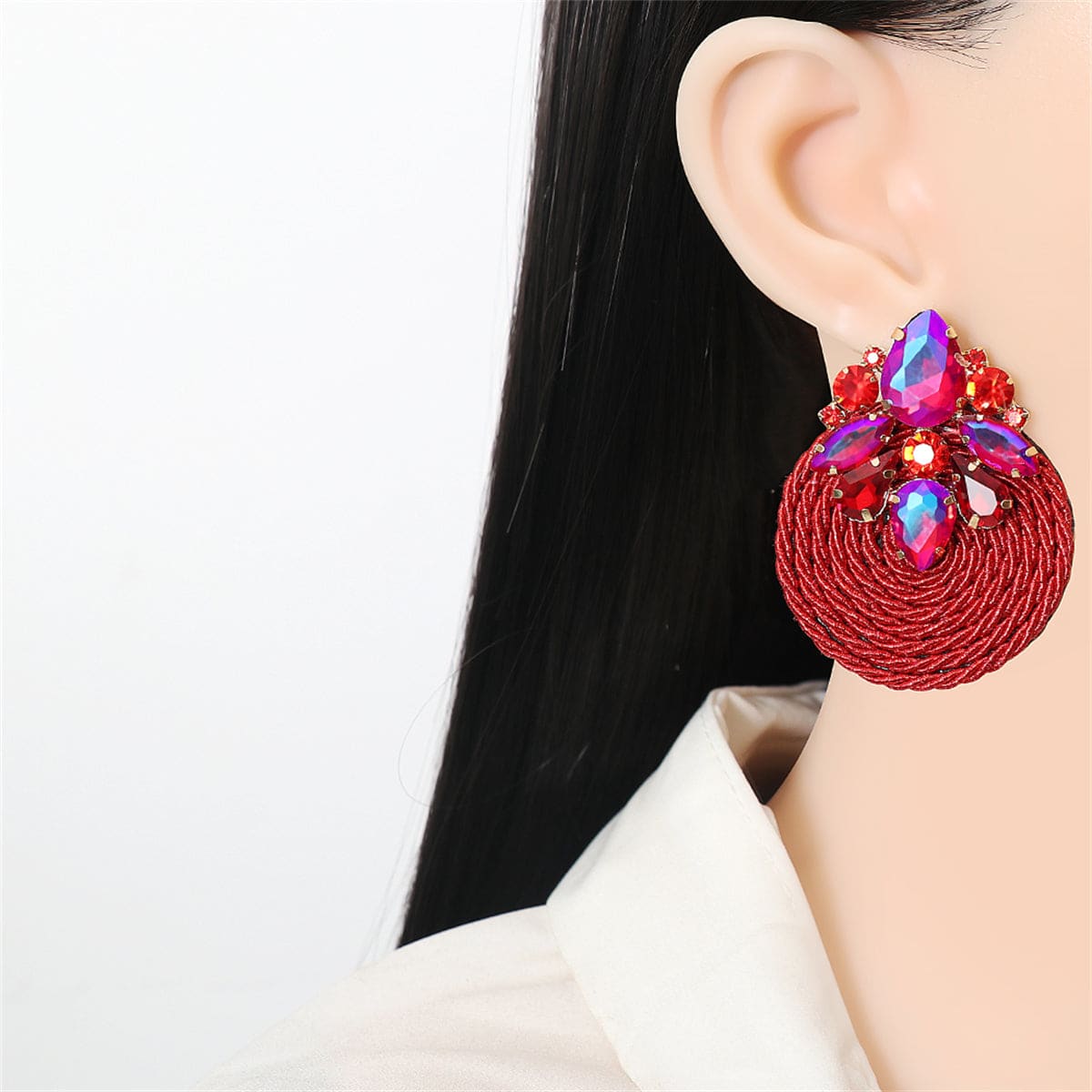 Red Cubic Zirconia & Crystal Cluster Rope Teardrop Earrings