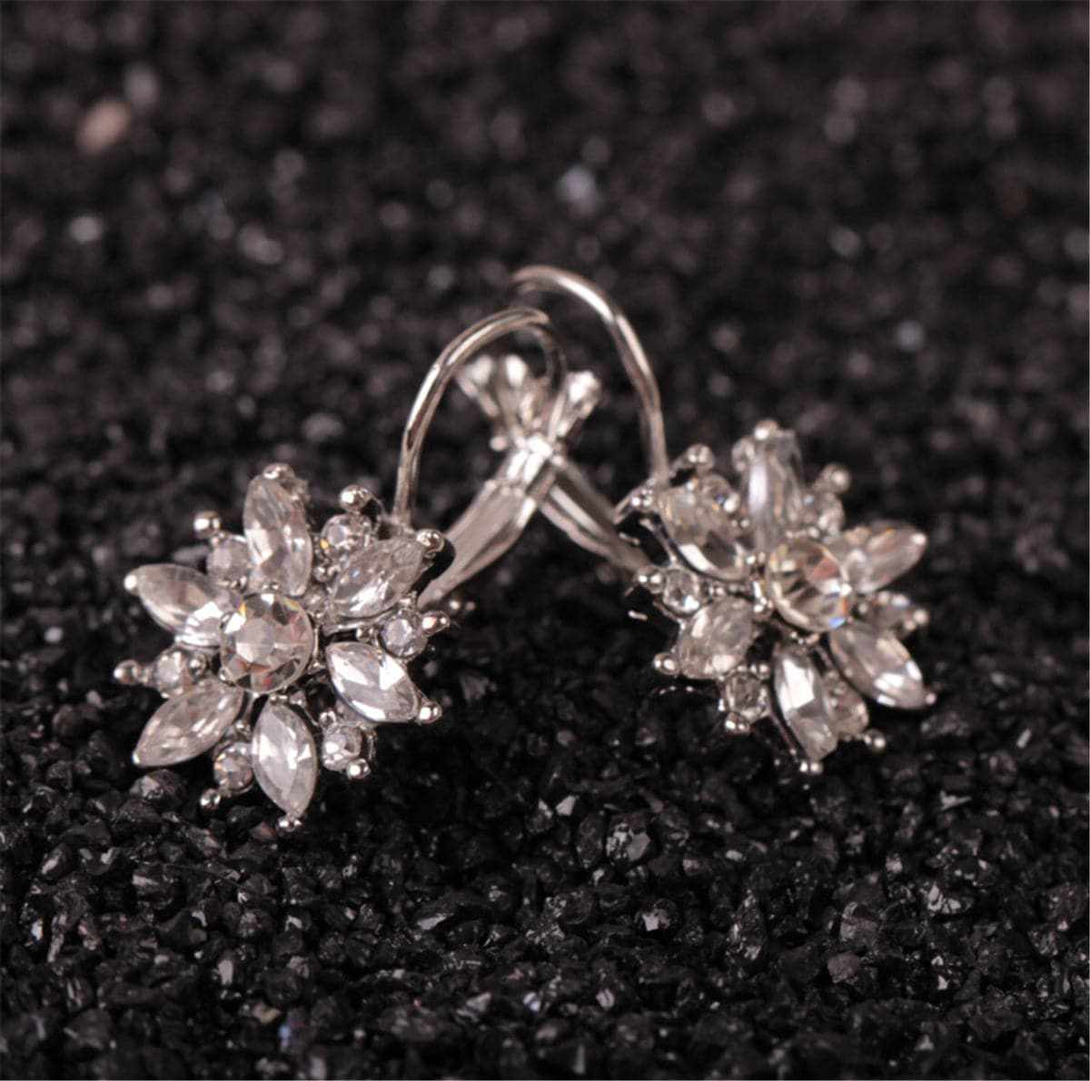 Crystal & Silvertone Snowflake Leverback Earrings