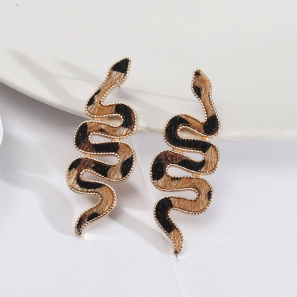 Brown Polyurethane & Goldtone Leopard-Print Snake Drop Earrings