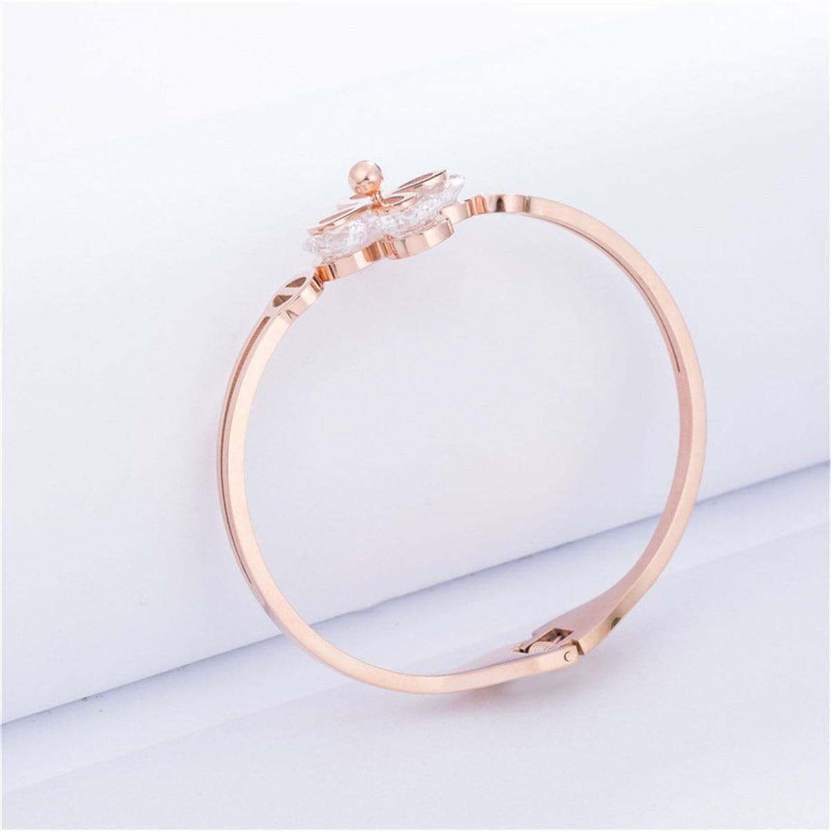 Crystal & Rose Goldtone Clover Bangle