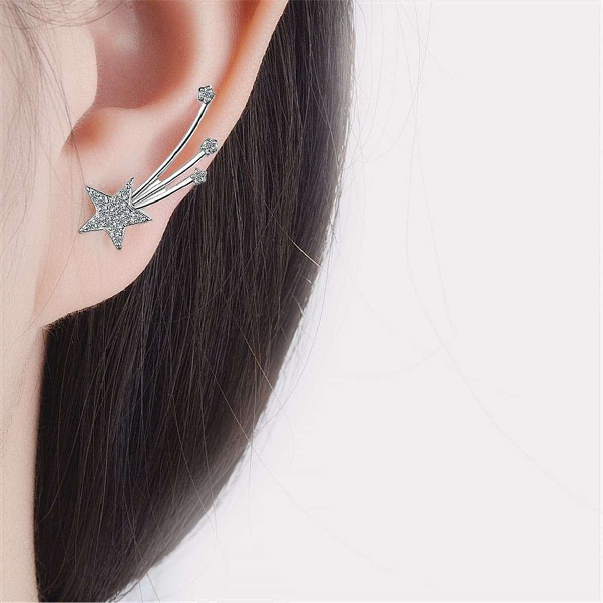 Cubic Zirconia & Silvertone Meteor Ear Climbers