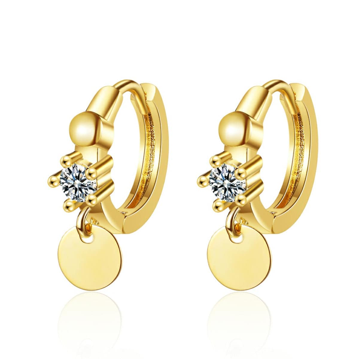 Cubic Zirconia & Goldtone Sequin Huggie Earrings