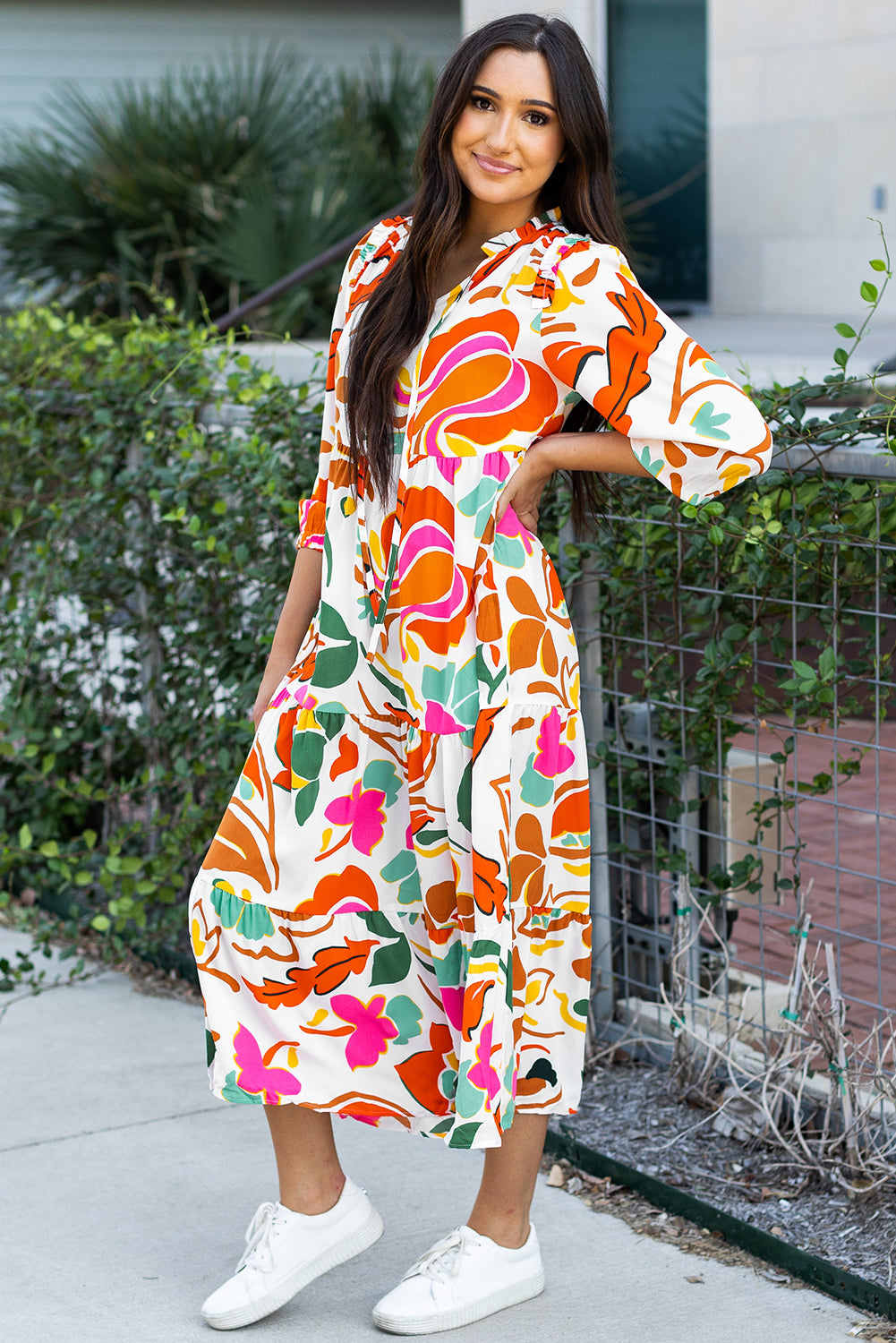 Threaded Pear Alanna Floral Tiered Maxi Dress
