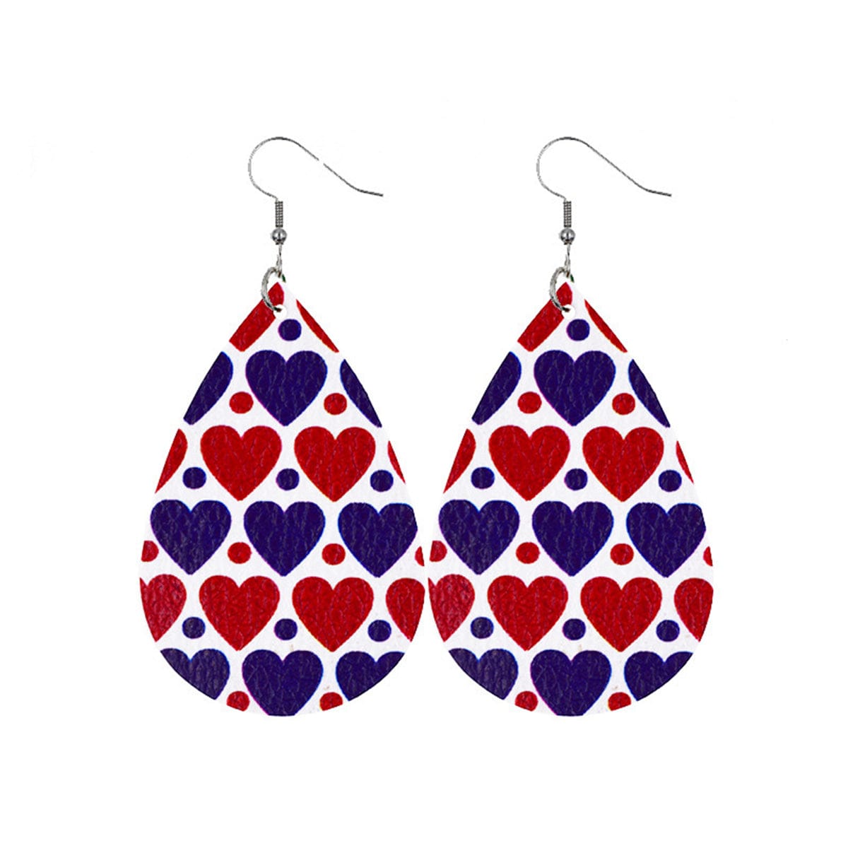 Blue & Red Polystyrene Dot Heart Teardrop Drop Earrings