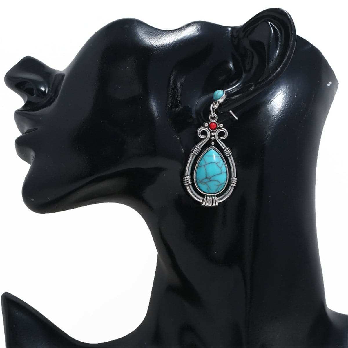 Turquoise & Silvertone Teardrop Earrings