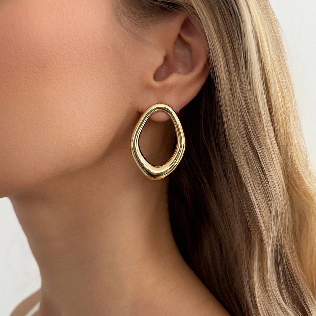 Goldtone Open Oval Stud Earrings