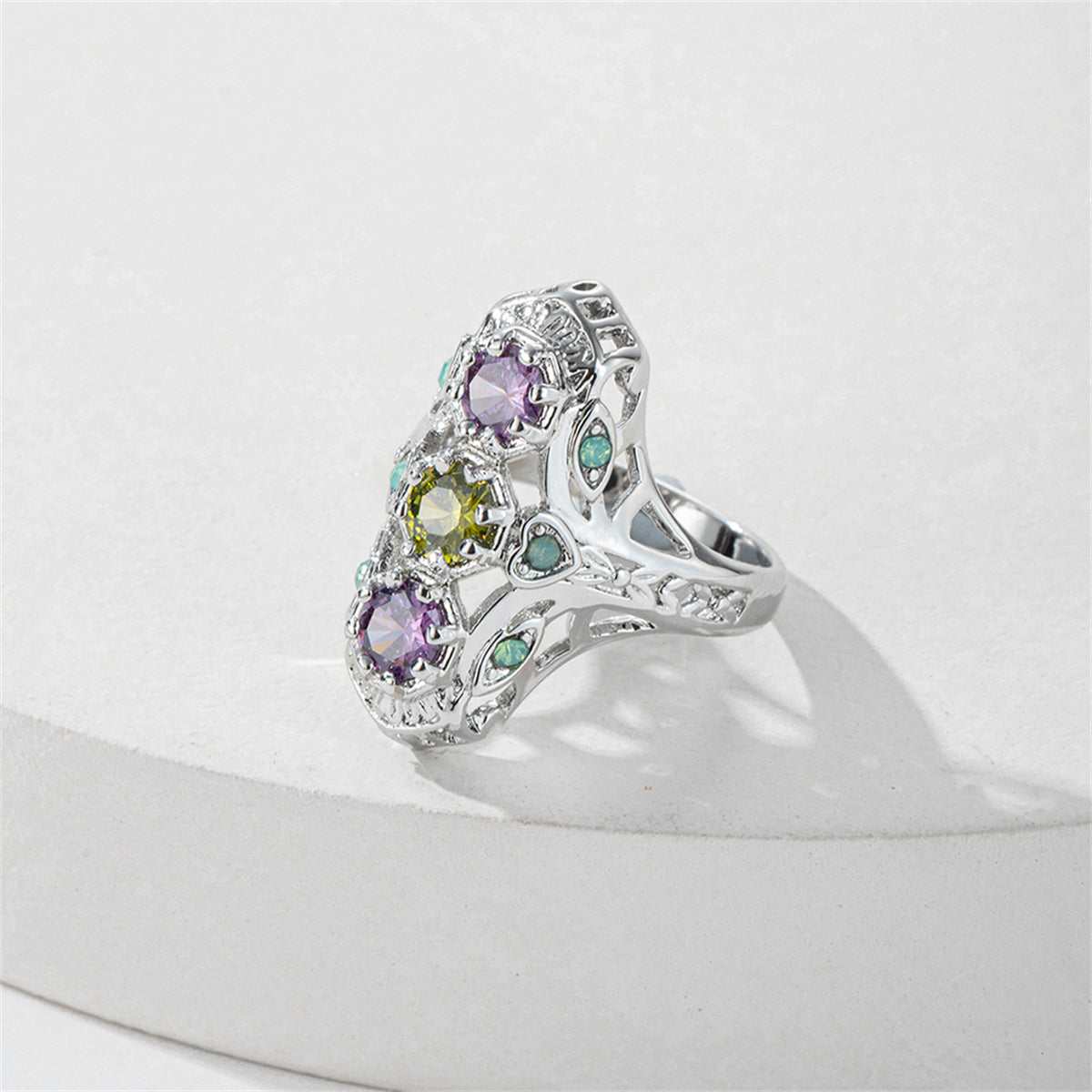 Pink & Yellow Crystal Cubic Zirconia-Accent Openwork Round-Cut Ring-4