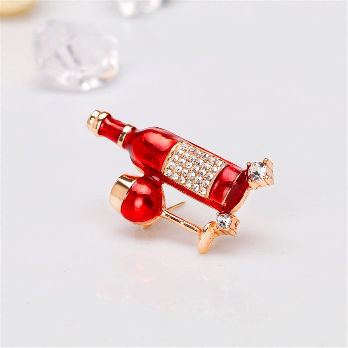 Cubic Zirconia & Goldtone Wine Brooch