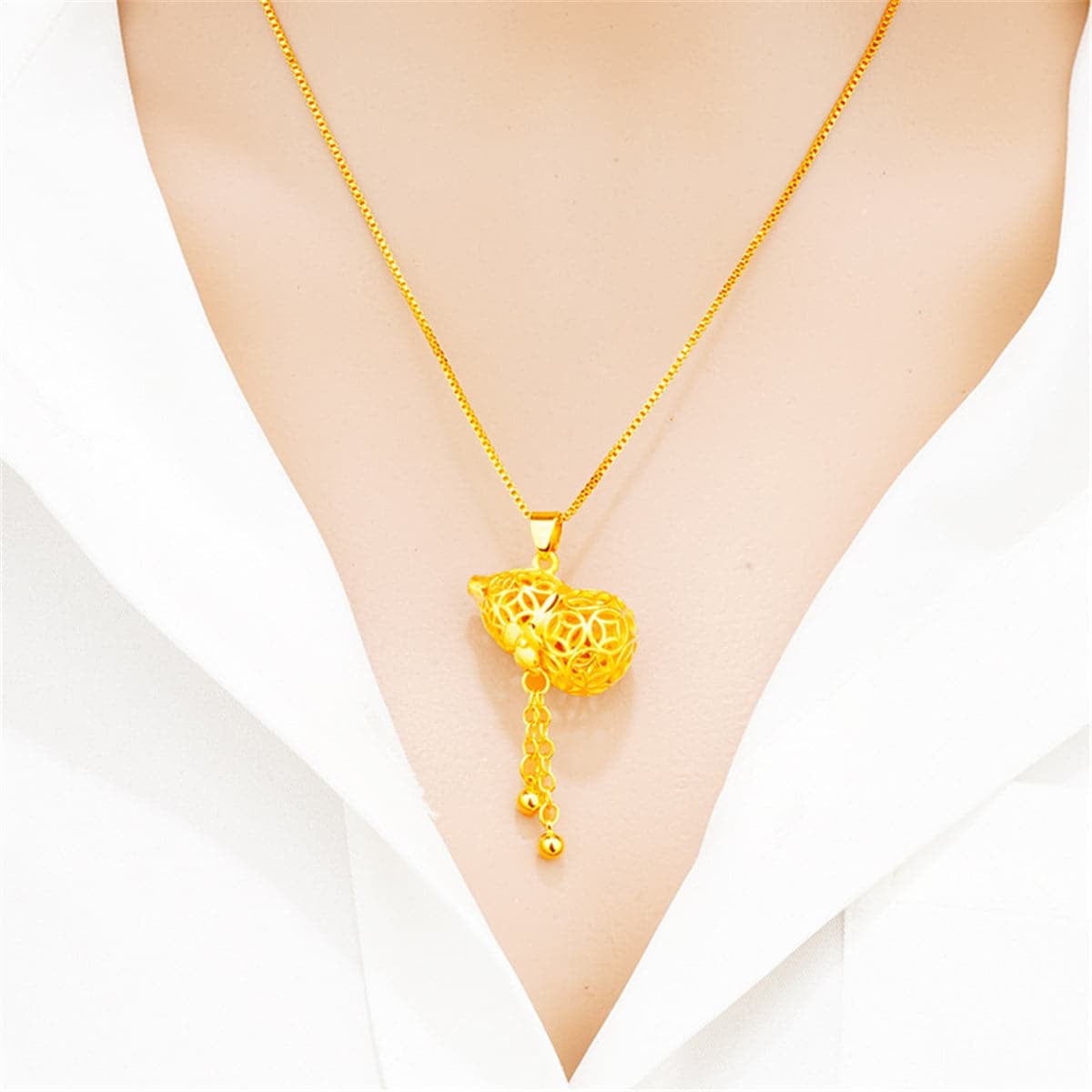 Goldtone Open Heart Gourd Pendant Necklace