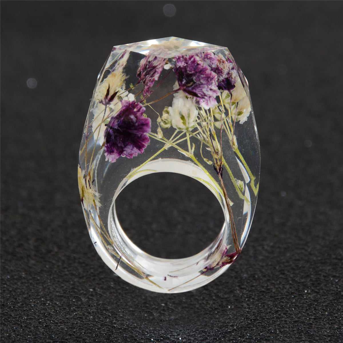 Purple & Off-White Dried Flower Ring-1