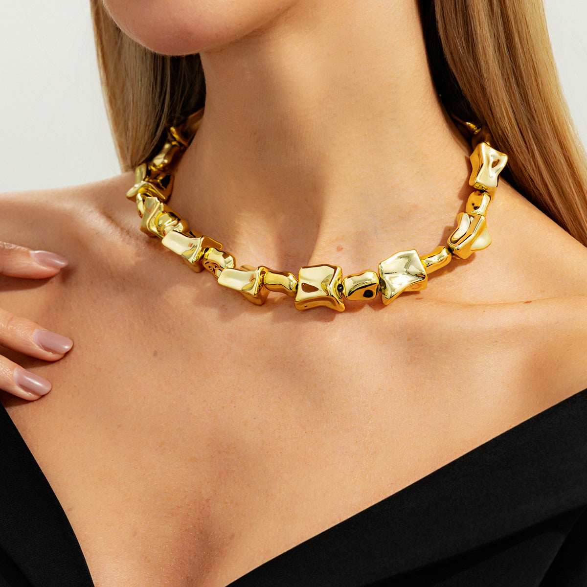 Goldtone Ice Cube Chain Collar Necklace