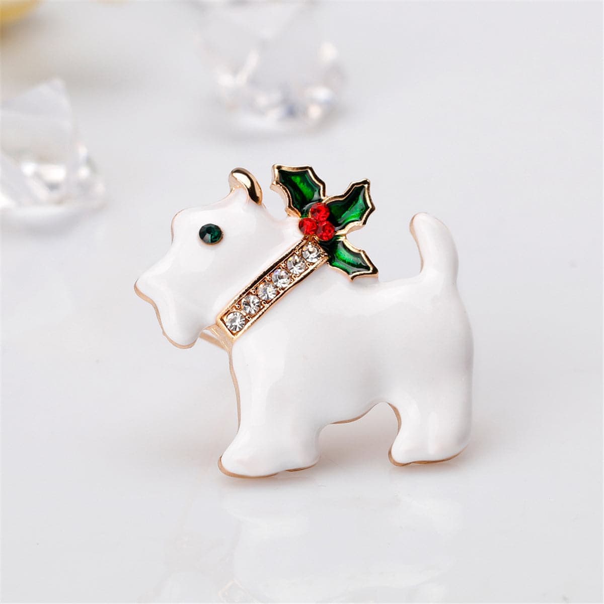White & Cubic Zirconia Dog Brooch