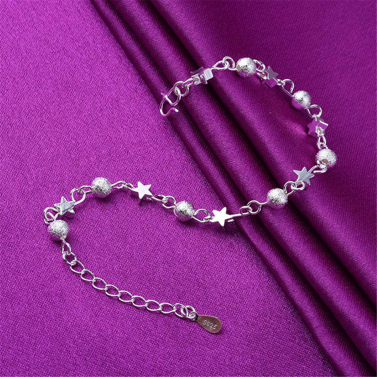 Silvertone Star & Bead Station Anklet