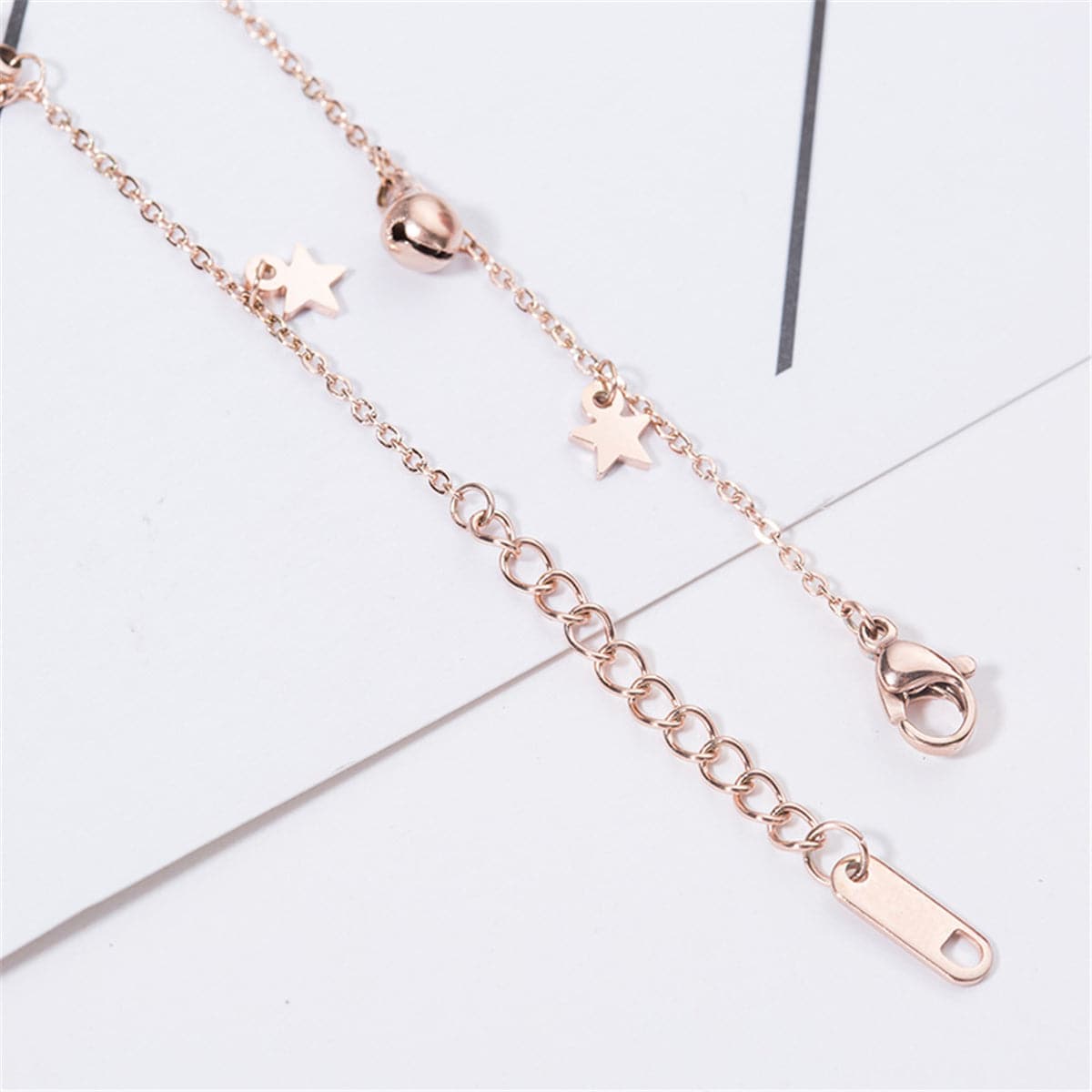 Rose Goldtone Star & Bell Station Anklet