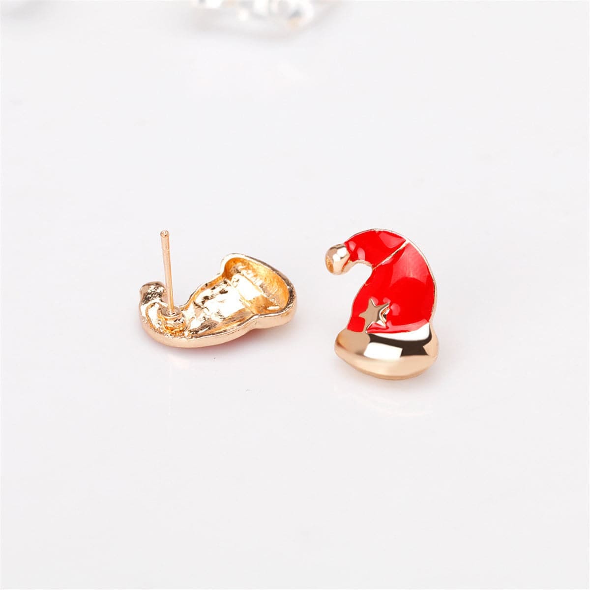Red Enamel & Goldtone Slouchy Santa Hat Stud Earrings