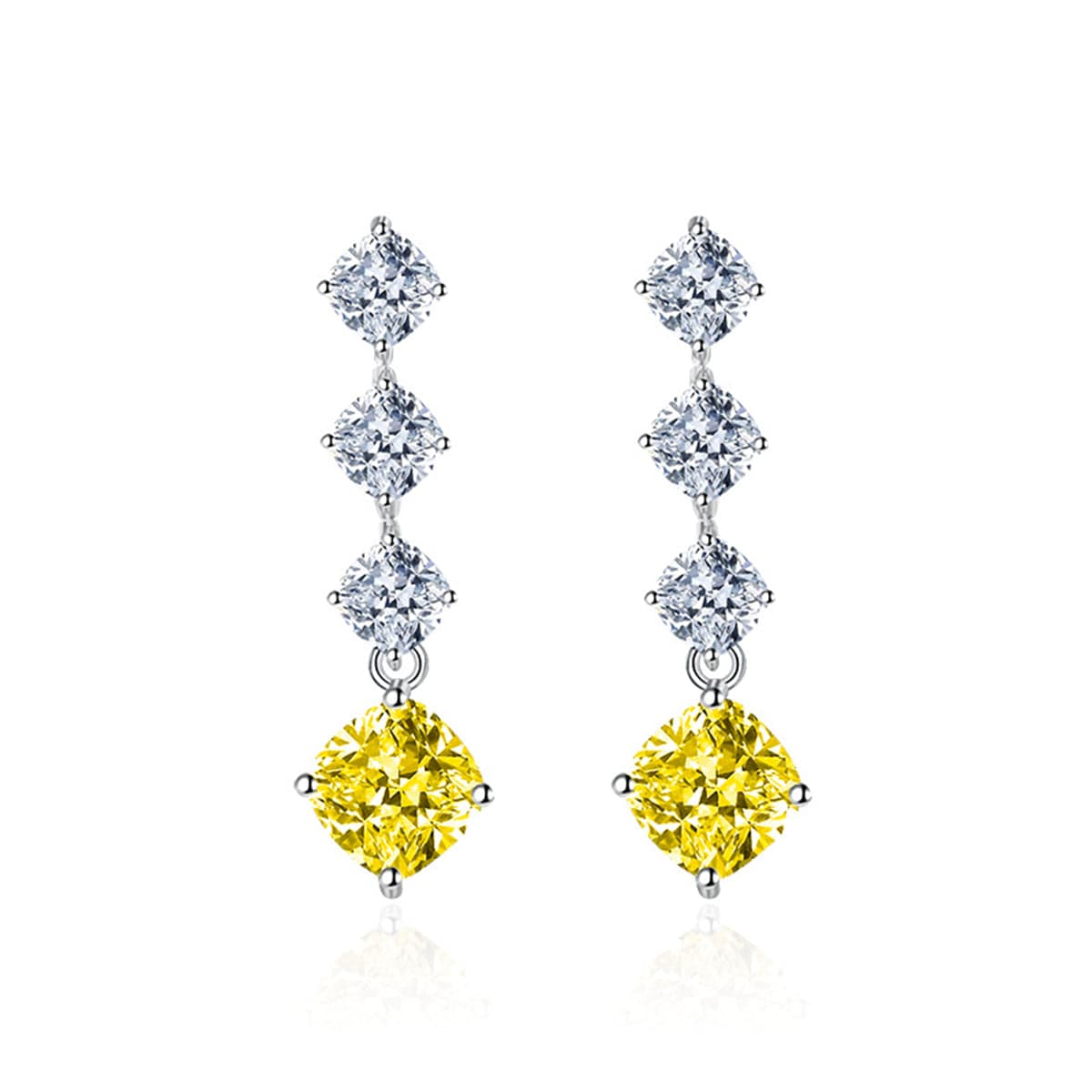 Yellow Crystal & Silvertone Cushion-Cut Drop Earrings