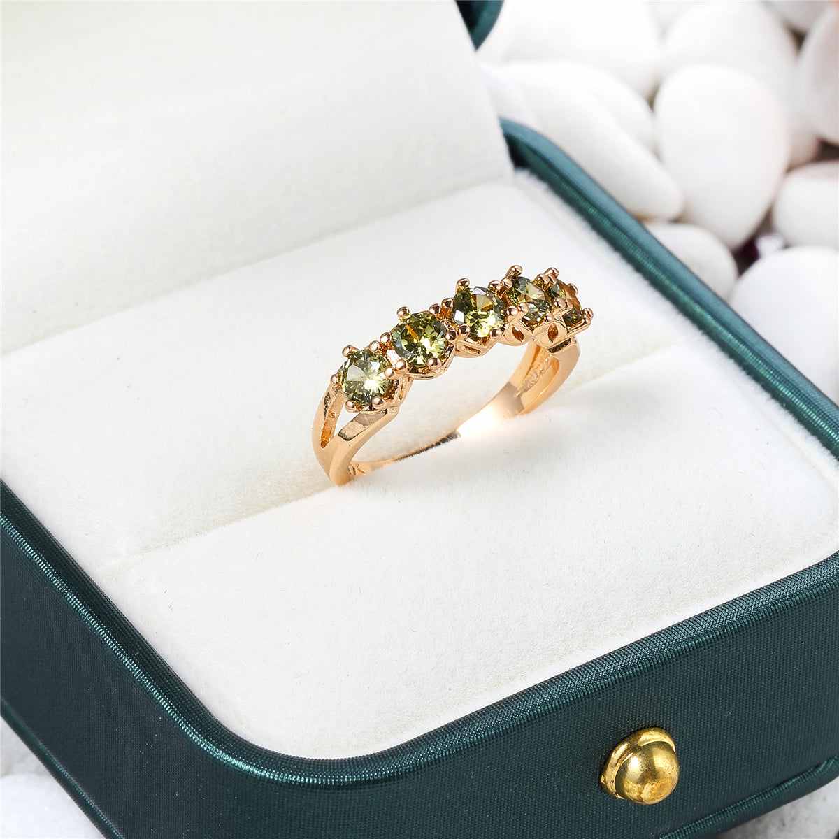 Olive Crystal & Goldtone Prong Ring-2