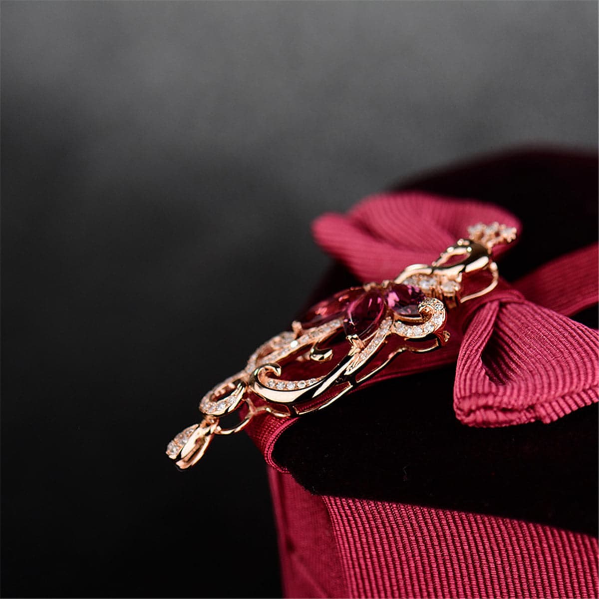 Red Crystal & Cubic Zirconia Pear-Cut Peacock Pendant Necklace